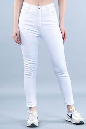 mid wash cotton skinny fit women's jeans - white