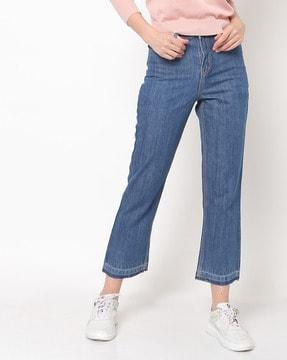 mid-wash cotton straight jeans