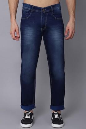 mid wash cotton stretch regular fit men's jeans - blue