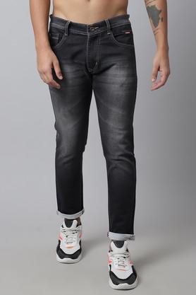 mid wash cotton stretch slim fit men's jeans - grey