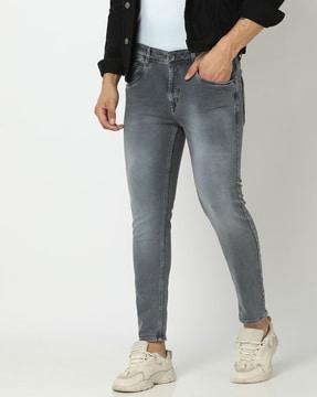 mid-wash cropped fit jeans