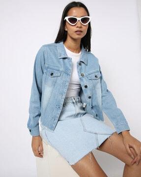 mid-wash denim jacket with fringes