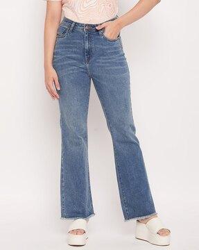 mid-wash high-rise bootcut jeans