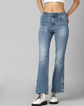 mid-wash high-rise flared jeans