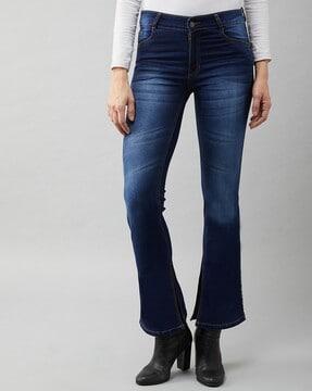 mid-wash high-rise flared jeans