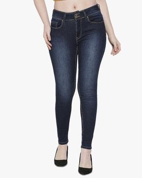 mid-wash high-rise skinny jeans