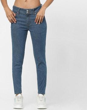 mid-wash high-rise skinny jeans