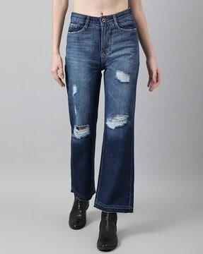 mid-wash high-rise wide jeans