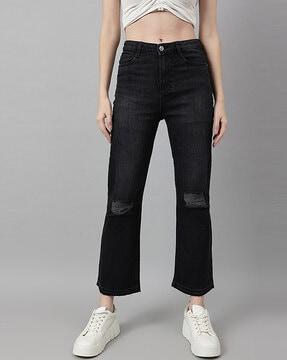 mid-wash high-rise wide jeans