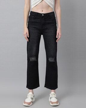 mid-wash high-rise wide jeans