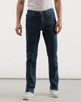 mid-wash jeans with 5-pocket styling