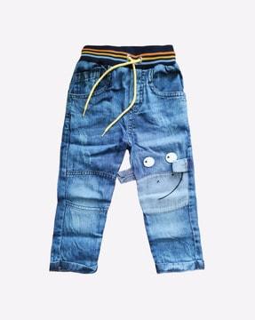 mid-wash jeans with contrast elasticated waistband