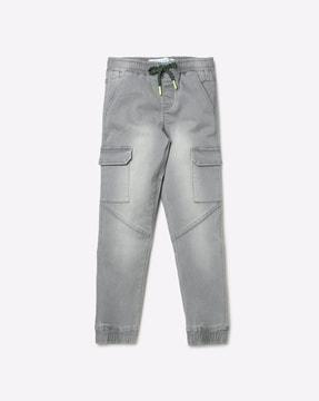 mid-wash joggers with drawstring waist