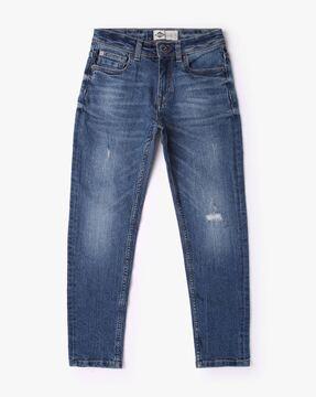 mid-wash light-distress cotton jeans