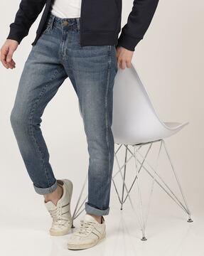 mid-wash low-rise jeans