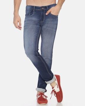 mid-wash low-rise skinny fit jeans