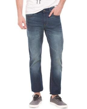 mid-wash low-rise slim fit jeans