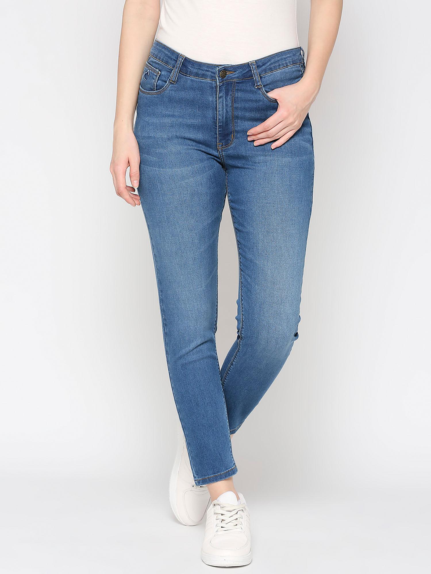 mid wash mid rise skinny fit women jeans