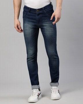 mid-wash mid-rise slim fit jeans