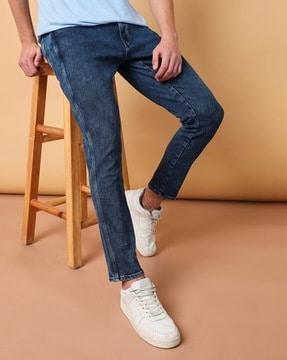 mid-wash mid-rise slim fit jeans
