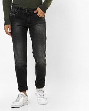 mid-wash mid-rise slim fit jeans