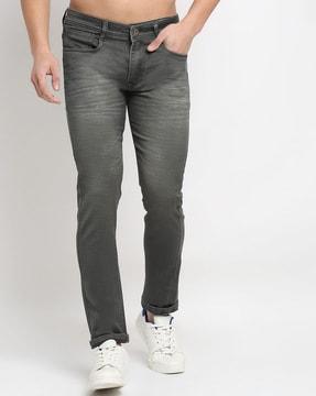 mid-wash mid-rise slim jeans