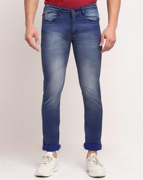 mid-wash mid-rise slim jeans