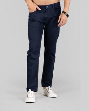 mid-wash mid-rise slim jeans