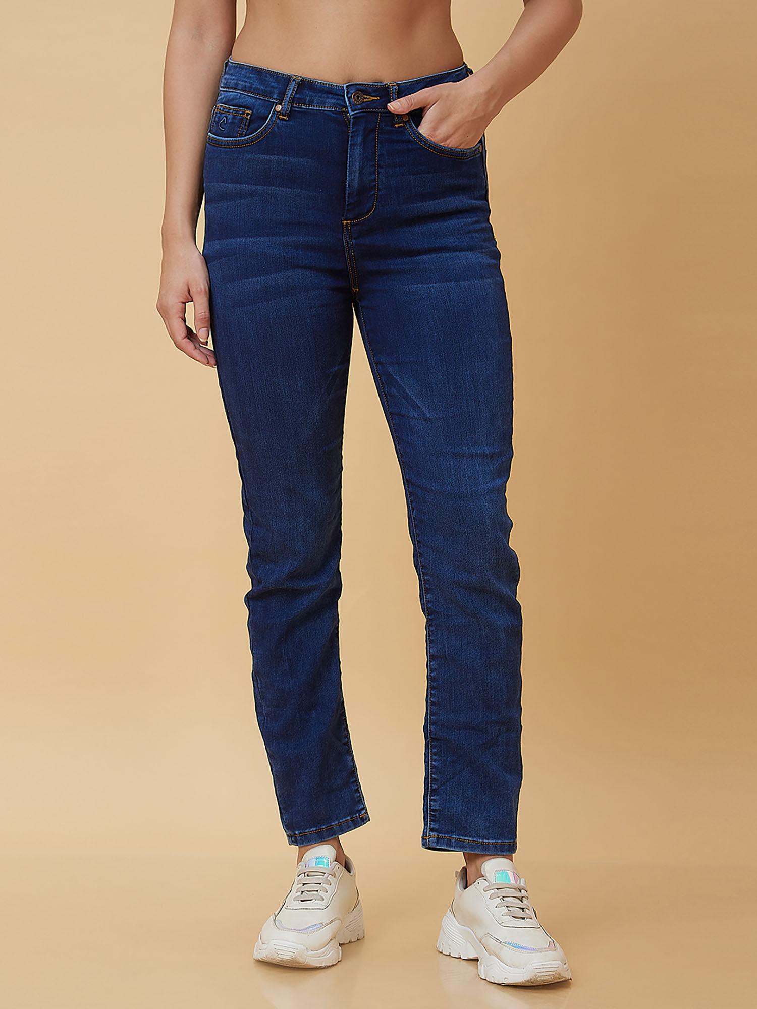 mid wash mid rise straight fit women jeans