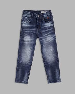 mid-wash mid-rise straight jeans