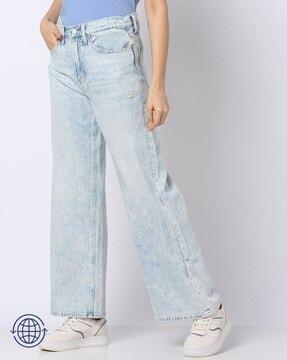 mid-wash mid-rise wide jeans