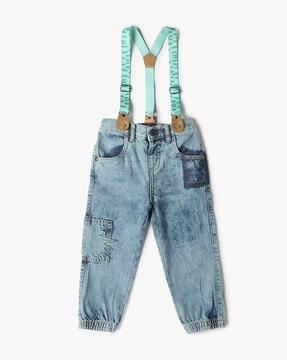 mid-wash regular fit jeans with suspenders
