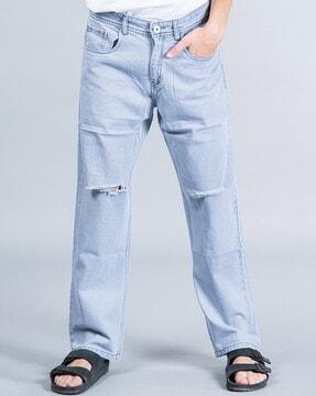 mid-wash relaxed fit jeans