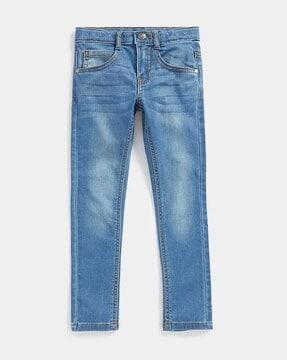 mid-wash skinny fit jeans