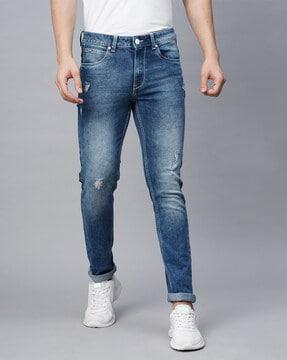 mid wash skinny fit jeans