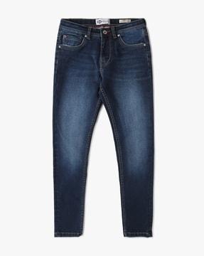 mid-wash skinny fit jeans