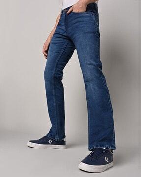 mid-wash slim fit bootcut jeans