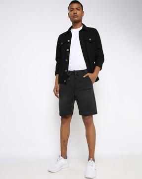 mid-wash slim fit denim shorts