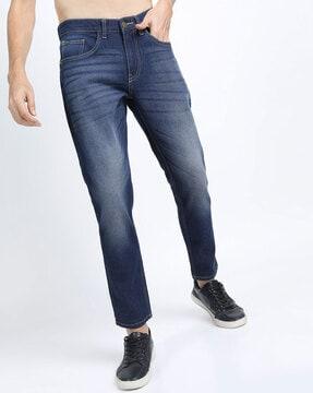 mid-wash slim fit jeans with whiskers