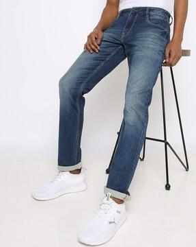 mid-wash slim fit jeans with whiskers