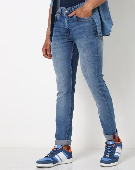 mid-wash slim fit jeans