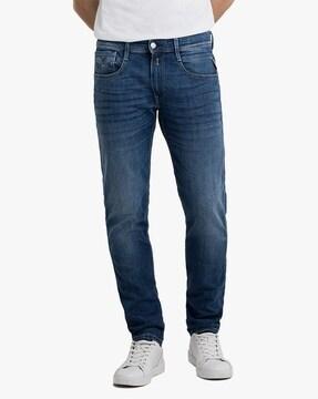 mid-wash slim fit jeans