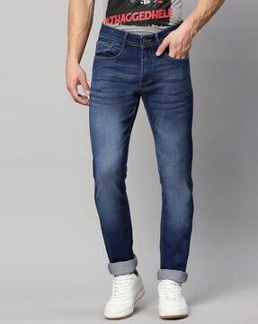 mid-wash slim fit jeans