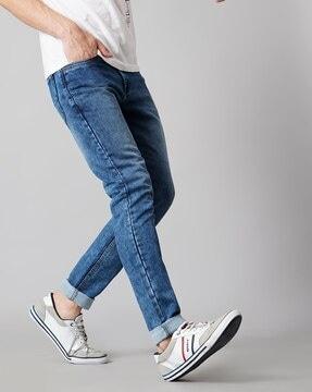 mid-wash slim fit jeans