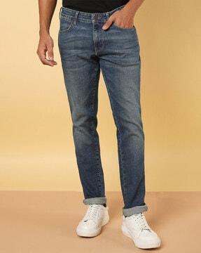 mid-wash slim-fit jeans