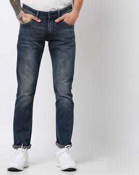 mid-wash slim-fit jeans