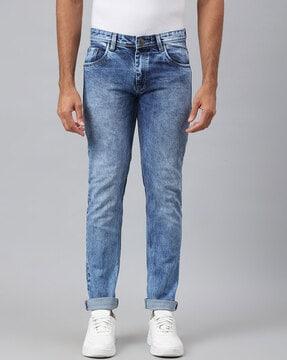 mid-wash slim jeans with insert pockets