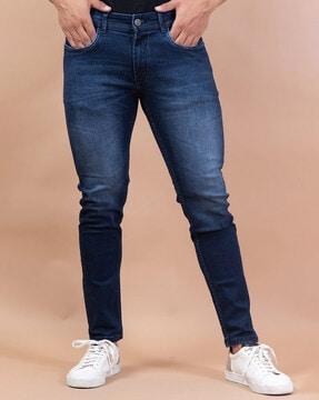 mid-wash slim jeans