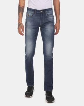 mid-wash slim tapered jeans