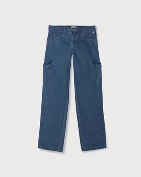mid-wash straight fit cargo jeans